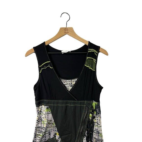 Vintage CACHE Y2K Black Green Graphic Asymmetrical Dress Goth Indie Grunge 40 - Picture 2 of 14